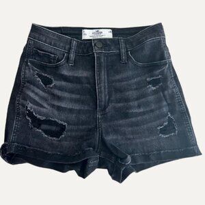 Hollister Black Distressed High-Rise Denim Shorts – Size 28"